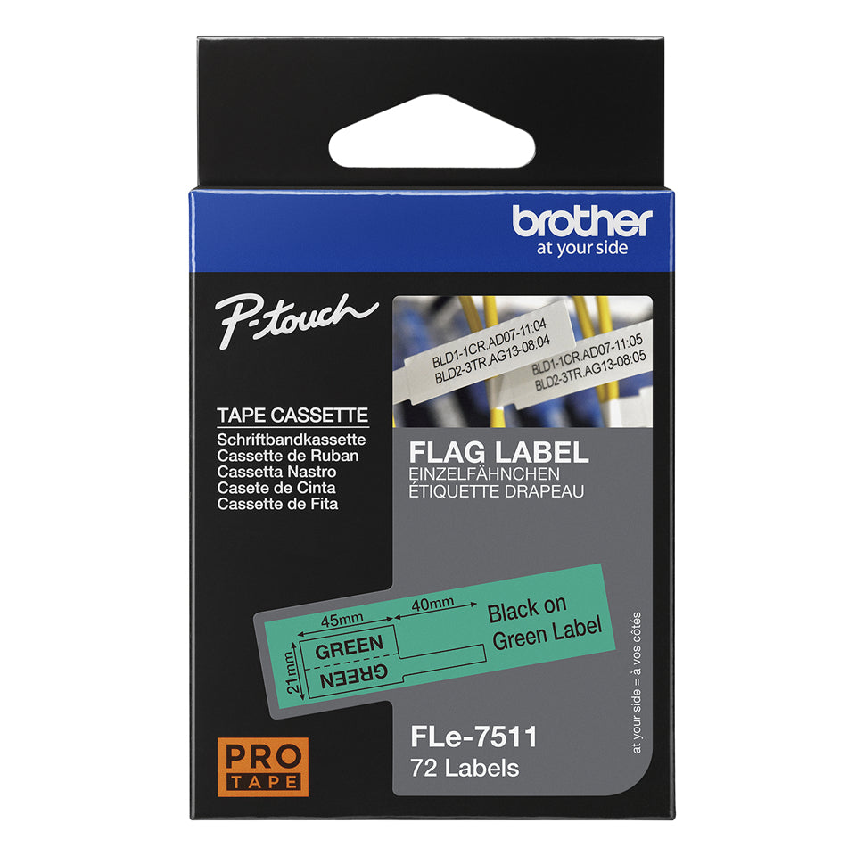 Brother Schriftband – 21 mm × 3,2 m, grün, schwarz – 72 Etiketten
