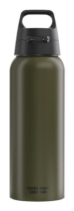 SIGG WBM One Kindertrinkflasche 1 l – Druckknopfdeckel, Aluminium, Dunkelgrün