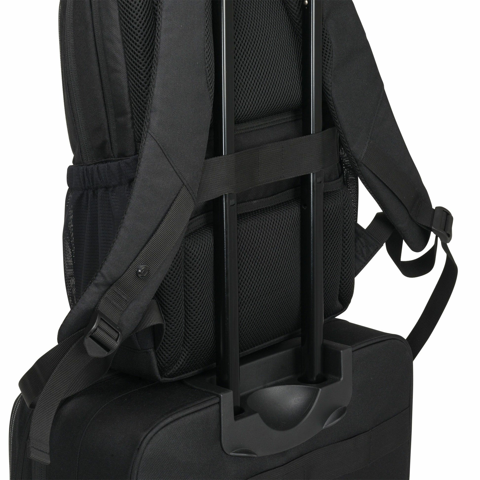 DICOTA Eco SCALE Notebook-Rucksack bis 17,3" – 100% recycelter PET, Trolley-Haltegurt – Schwarz