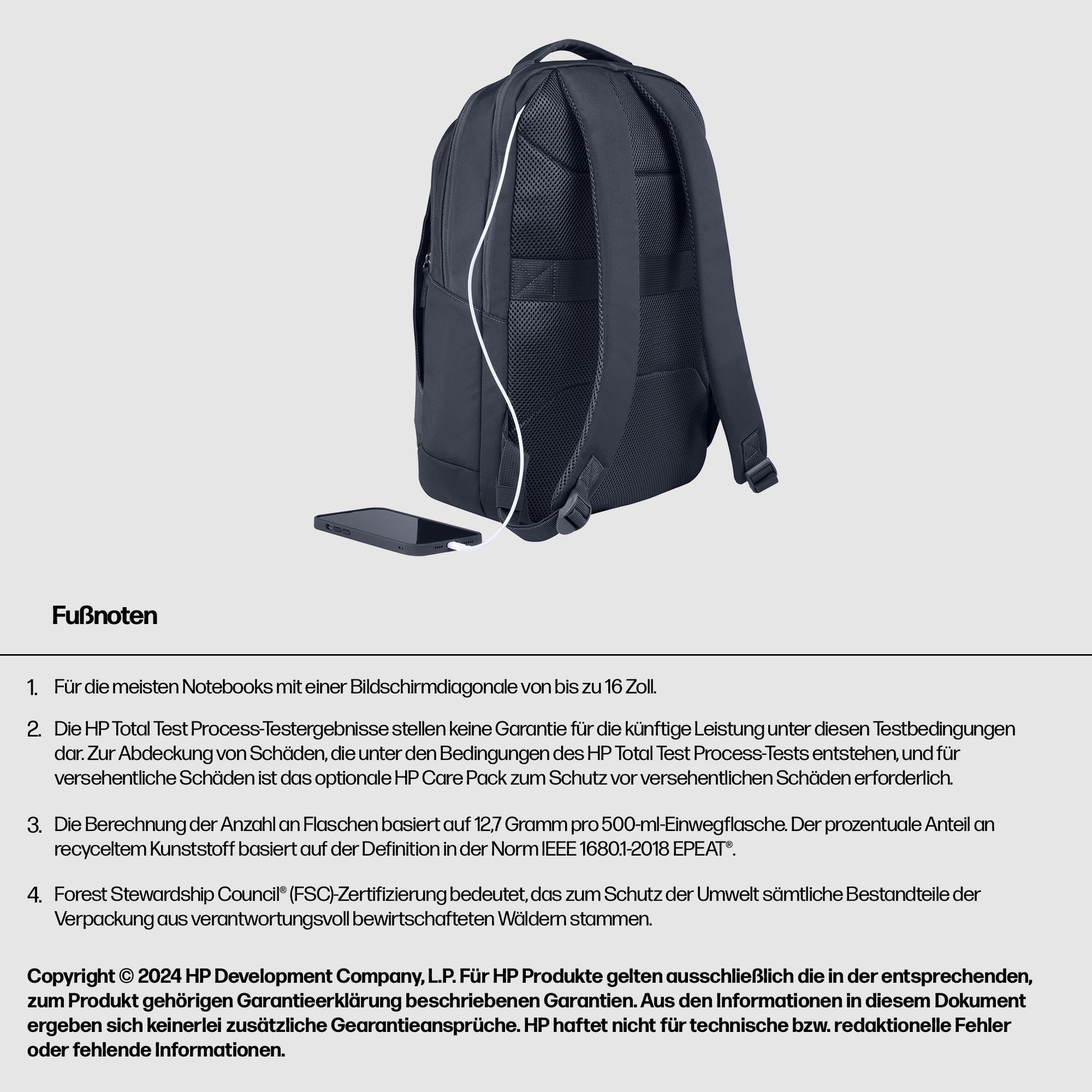 HP Notebook-Rucksack bis 16,1" – wasserfest, 21 l – Grau