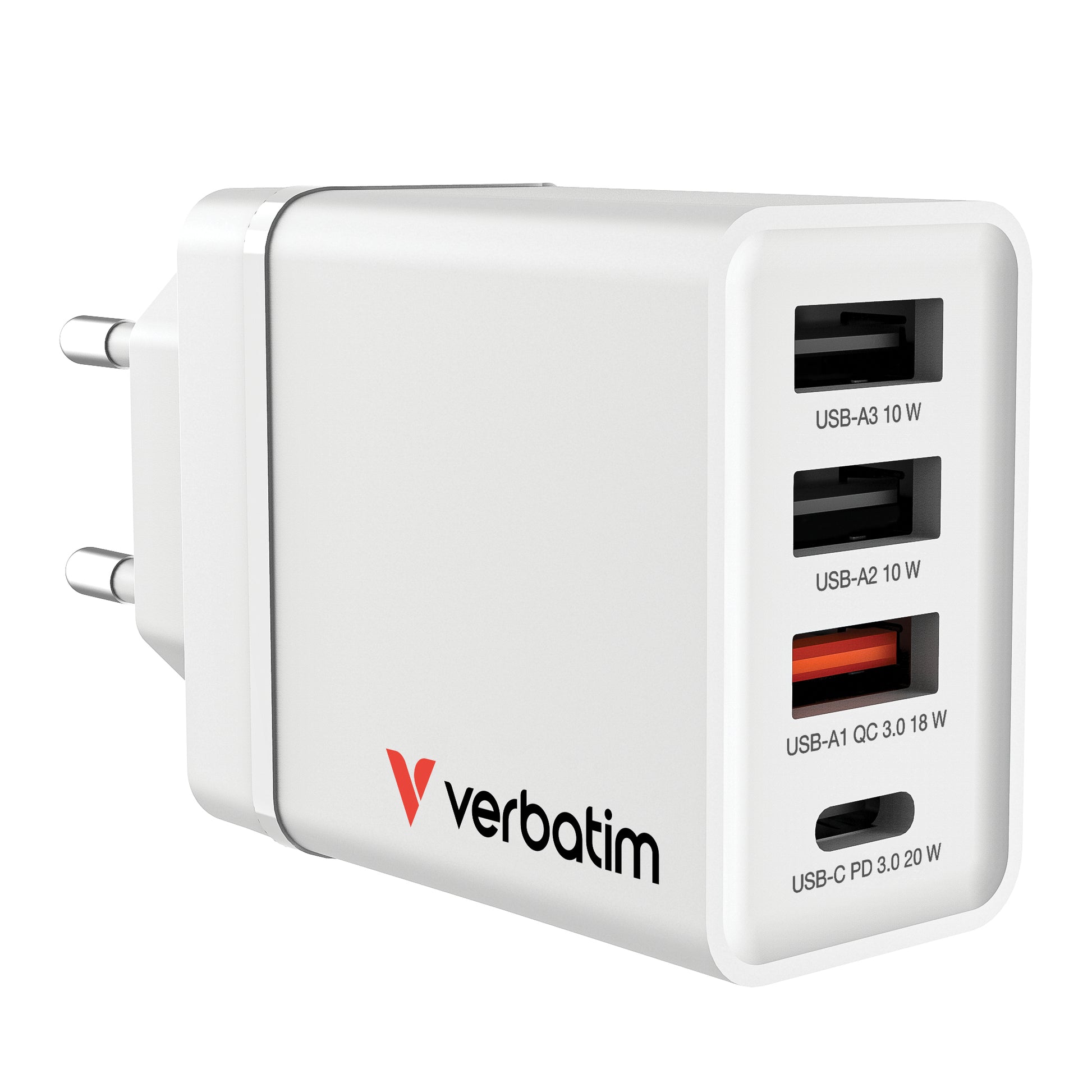 Verbatim USB-Ladegerät 30 W – USB-C×1, USB-A×2 – PD, QC 3.0, EU-Stecker (Typ C) – Weiss