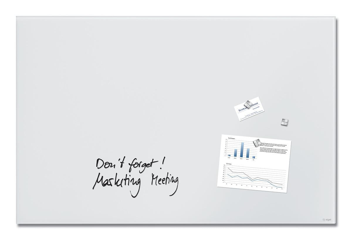 Sigel Whiteboard – 100 × 65 cm, Glas, magnetisch, Wandmontage, inkl. SuperDym-Magnetwürfel, Montagesatz