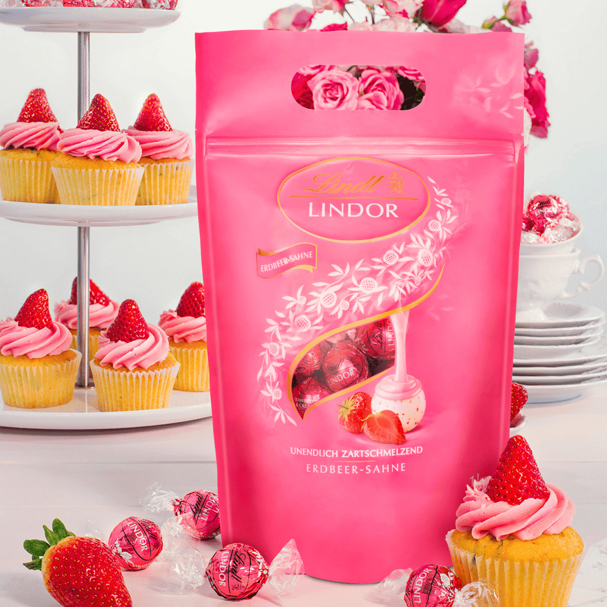 Lindt Lindor Kugeln – Erdbeere & Rahm – 80 Stück, 1 kg