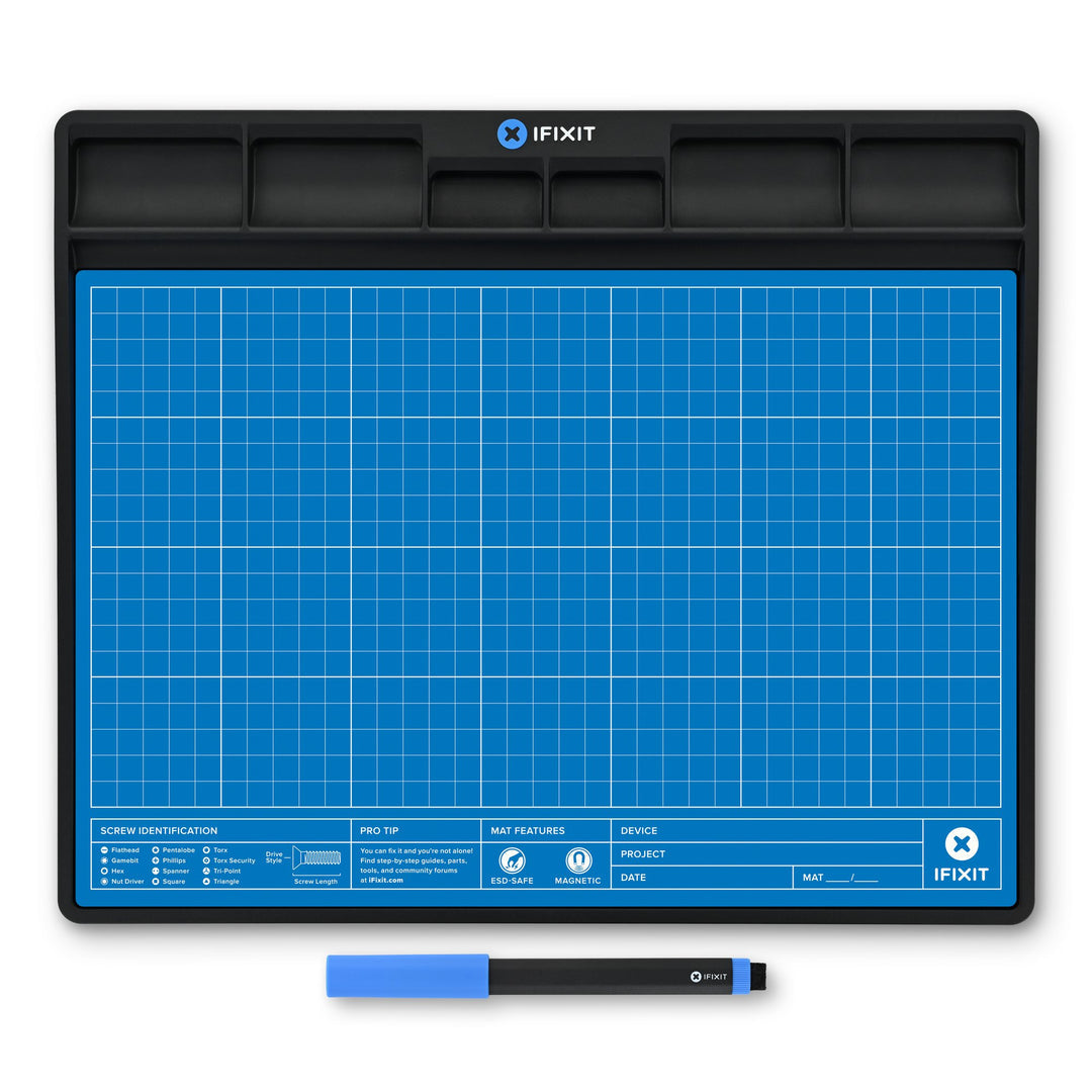 iFixit Magnetmatte – antistatisch, mit Stift, mit Bithalter, schwarz/blau/weiß, B 250 × H 11 × T 300 mm