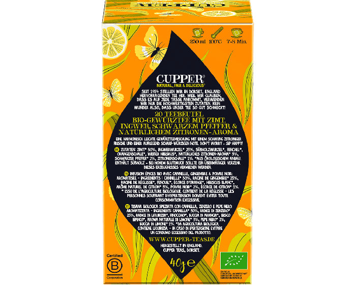 Cupper Tee Cupper – Kräutertee Zitrone, Zimt & Ingwer – Teebeutel 20 Beutel – Bio
