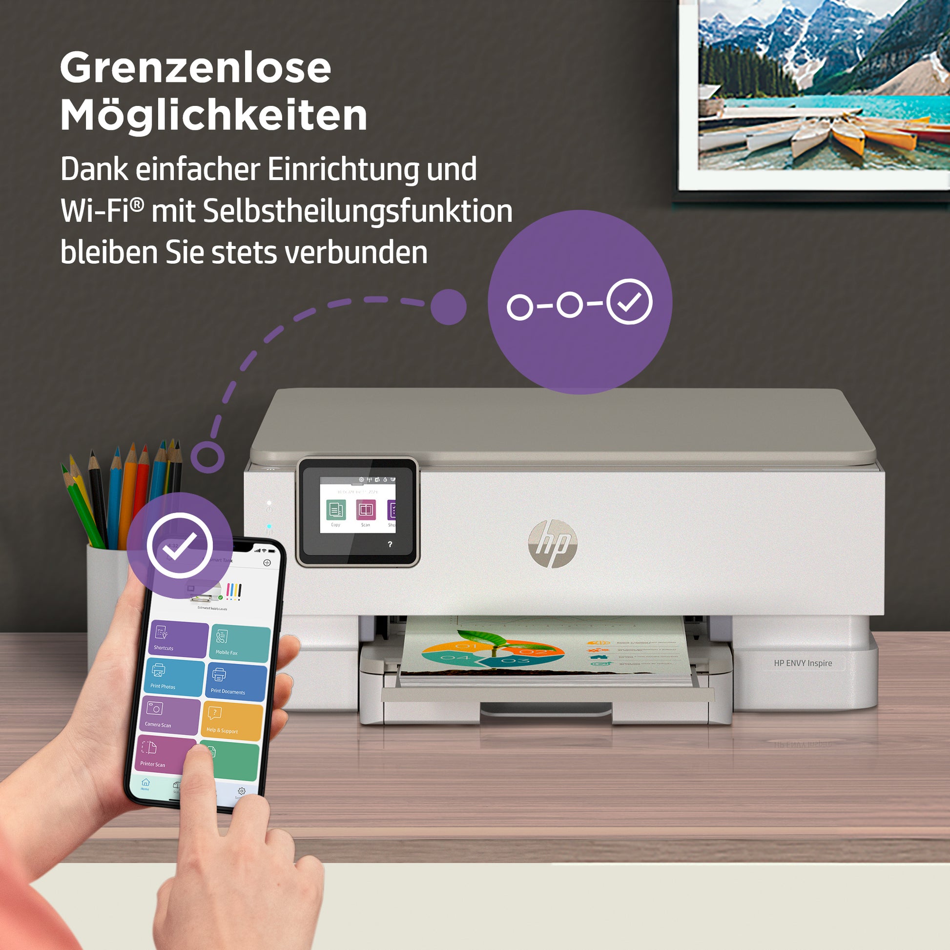 HP Envy Inspire 7220e – Farbiges Tintenstrahl-MFP A4, 3-in-1 – USB/WLAN – Duplex – 15 Seiten/Min. S/W, 10 Seiten/Min. Farbe