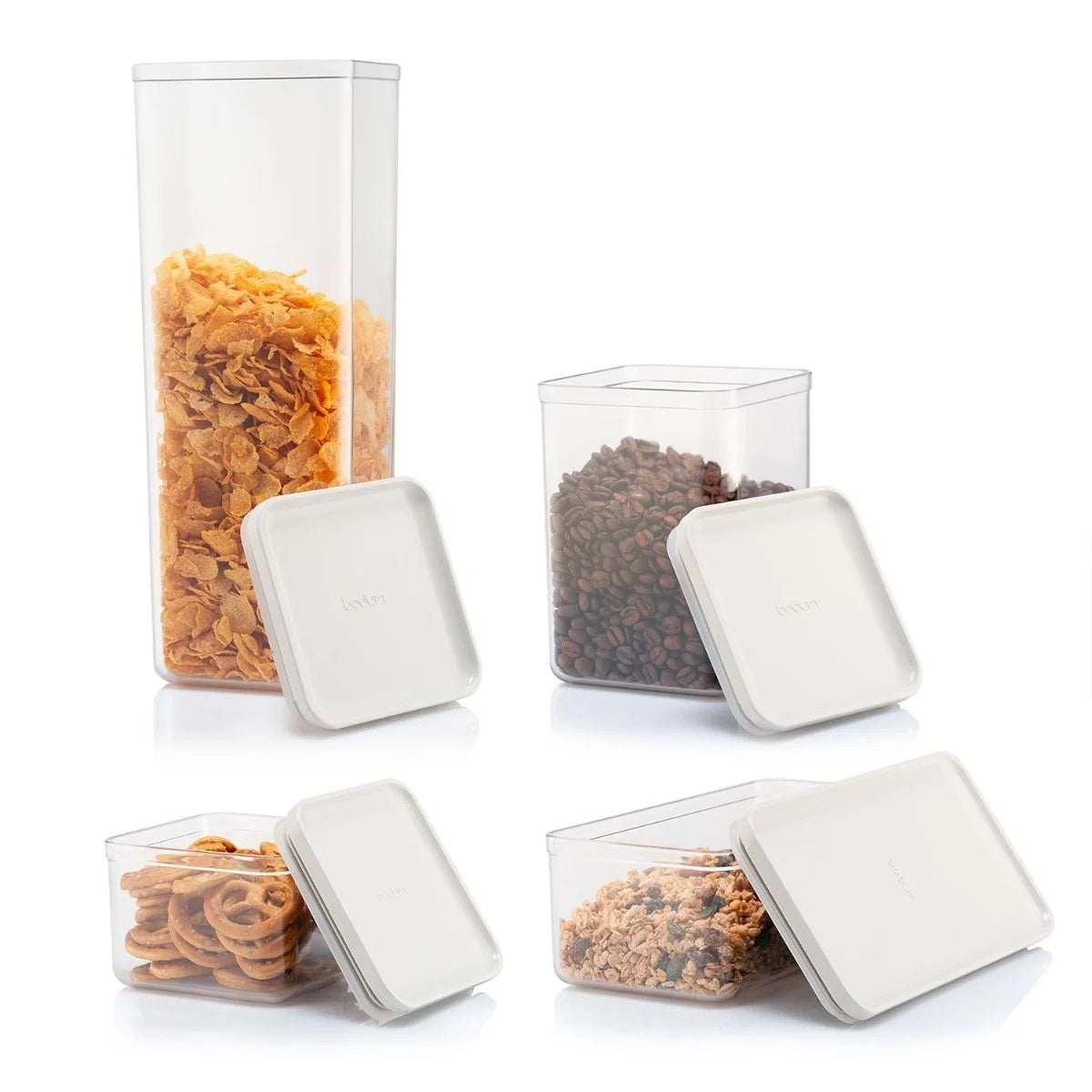 Bodum Canteen Vorratsdosen-Set – 12-teilig (4×1 l, 2×1,2 l, 4×0,5 l, 2×2,6 l) – eckig – Kunststoff – creme