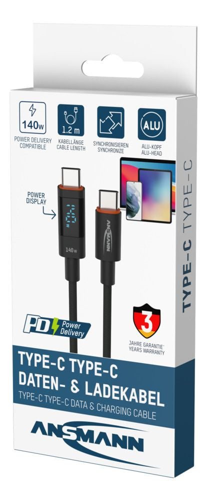 Ansmann USB-Kabel, USB-C zu USB-C, 1,2 m, Lade-/Datenkabel