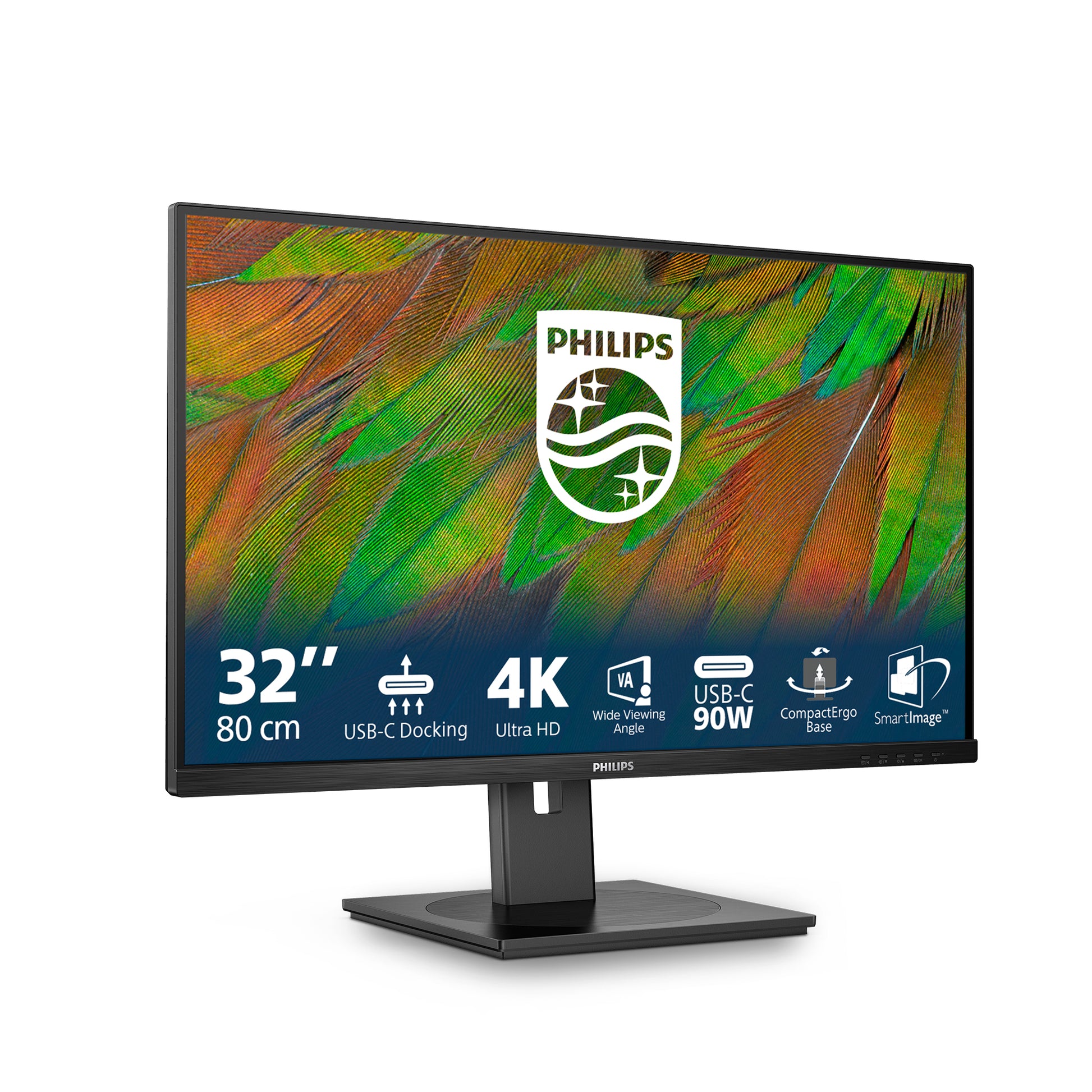 Philips 32B1U3900/00 – Monitor, 31,5", 350 cd/m², USB-C, 4× USB 3.0, Lautsprecher, VESA 100 × 100, Schwarz