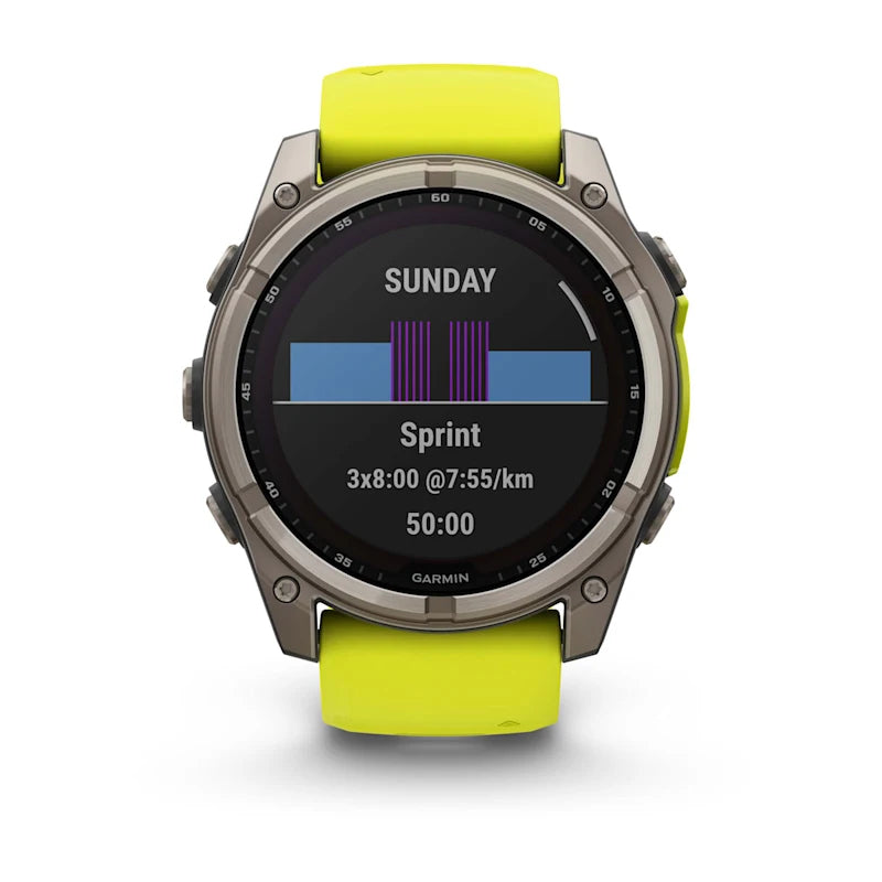 Garmin Fenix 8 Solar Sapphire – GPS-Smartwatch – 51 mm, 1,4", GPS, Saphirglas, 100 m, Gelb/Silber