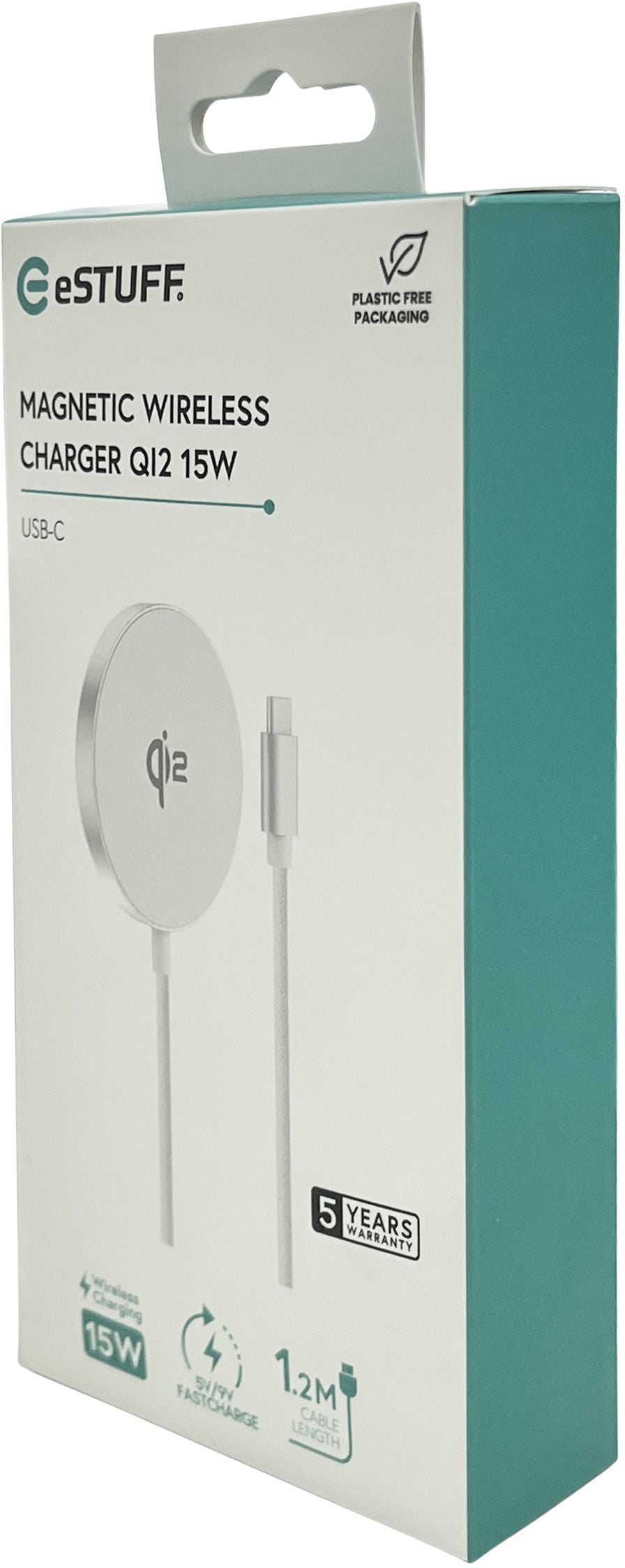eSTUFF ES638300 Kabelloses Ladegerät 15 W – Qi2, magnetisch – 1,2 m Kabel, Aluminium/PC, LED-Anzeige