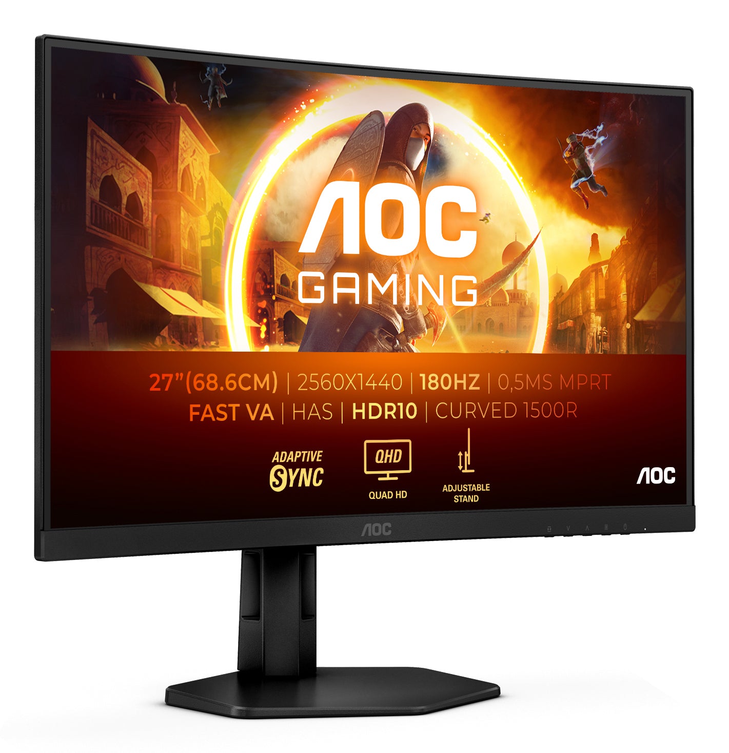 AOC CQ27G4X – Monitor, 27", VA, 180 Hz, 300 cd/m², Gebogen, Adaptive Sync, VESA 100 × 100, Schwarz