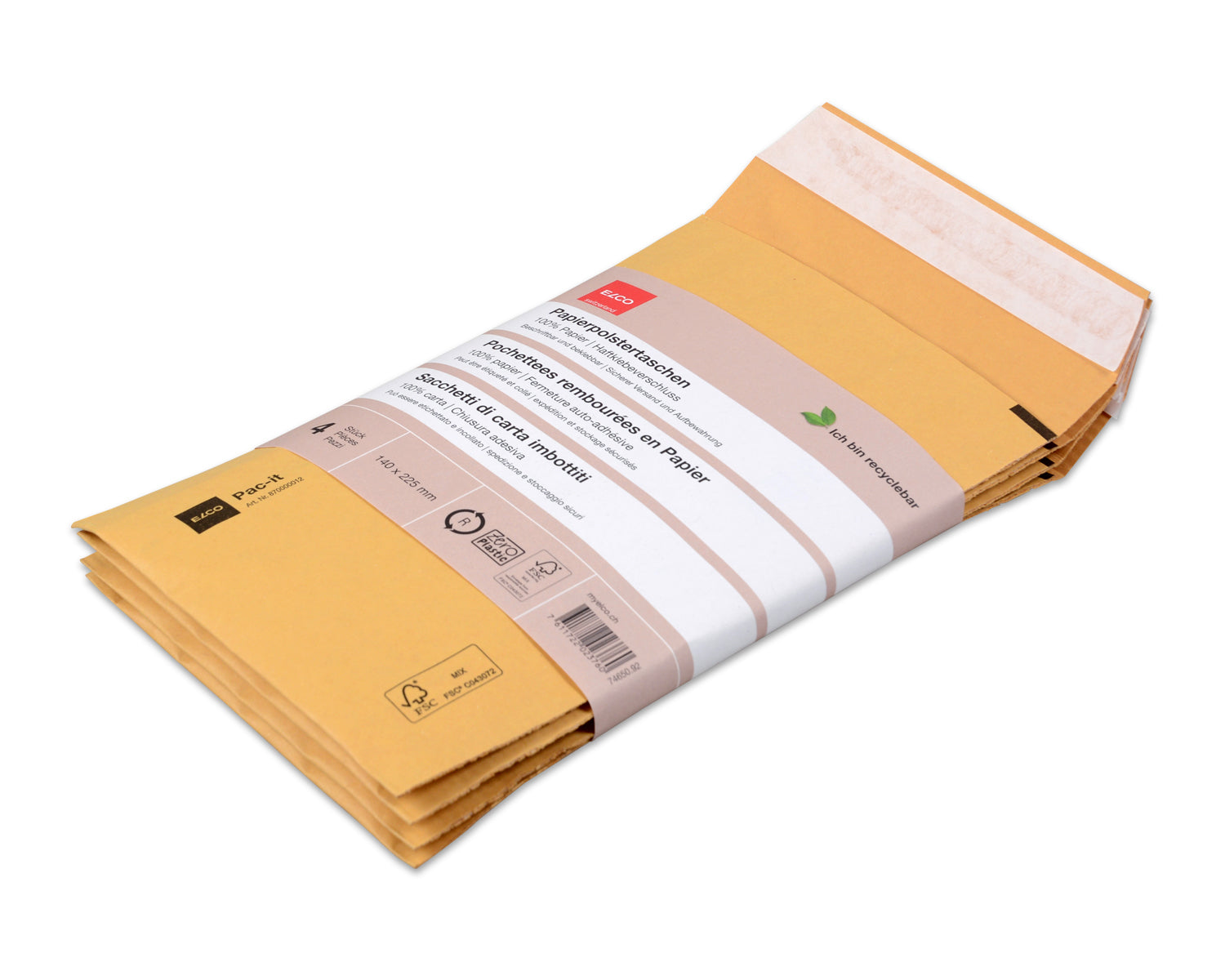 Elco Seitenfaltentasche – 140 × 225 mm, selbstklebend, Papier, braun – 40 Stk.