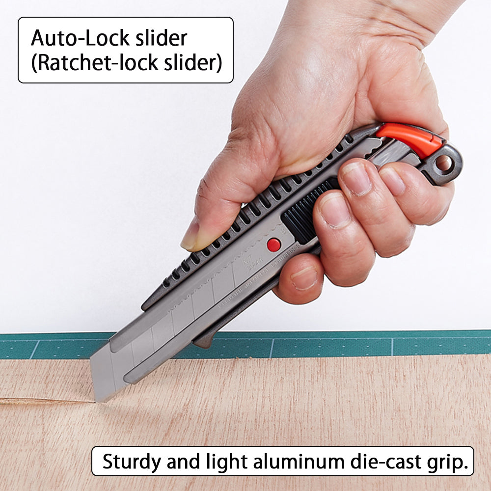 NT Cutter L-500GRP – Abbrechmesser 18 mm, Aluminium-Druckguss, Schraubarretierung, Auto-Lock, grau, 1 Stk.