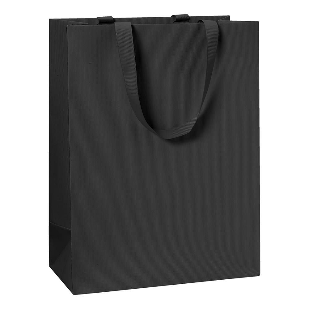 Stewo Geschenktasche Schwarz – 230 × 300 × 130 mm – mit Seilgriff, FSC – 1 Stk.