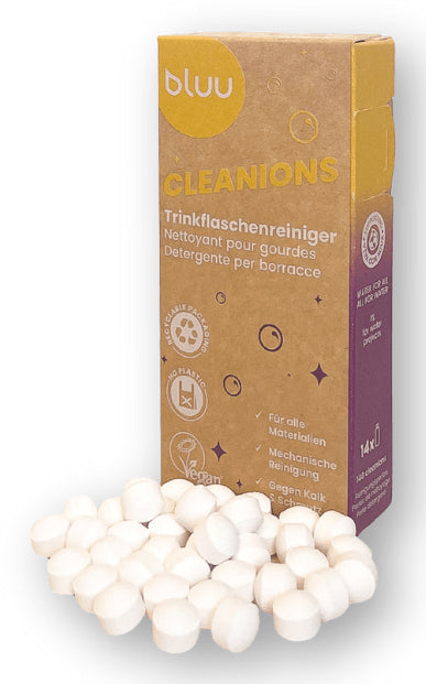 Bluu BL00120 Allzweckreiniger für Glas-, Edelstahl- und Kunststoffflaschen – Box – 112 g, 140 Stk.