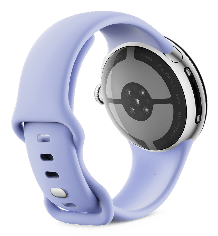 Google Pixel Watch 4 41 mm GPS + Cellular – Aluminium Silber, Sportband, Violett, S/L, 50 m