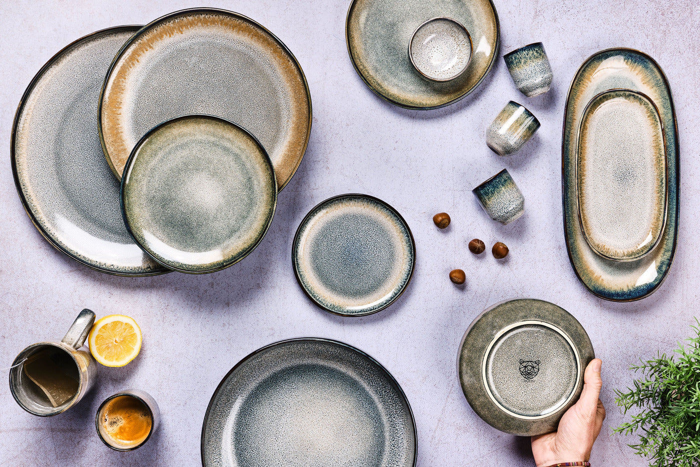 Björn GENESIS Speiseservice – Steingut, Khaki, spülmaschinengeeignet, mikrowellengeeignet, 36-teilig