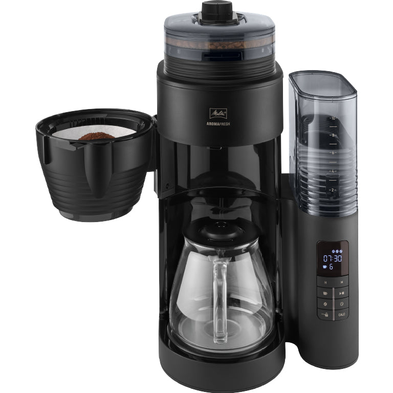 Melitta AromaFresh Filterkaffeemaschine – 10 Tassen, 1,25 l, Keramik-Mahlwerk, Schwarz