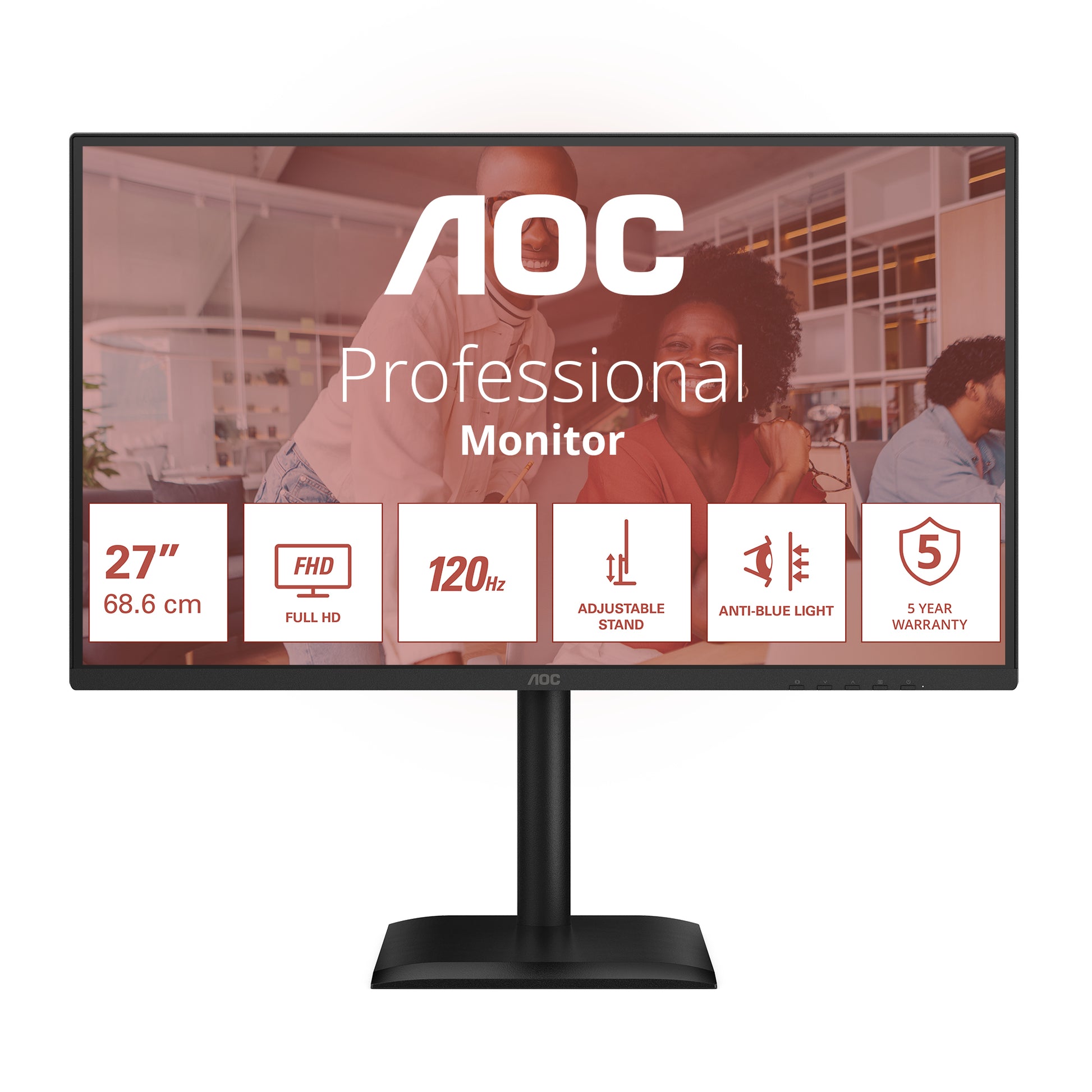 AOC 27E4CV – Monitor, 27", IPS, 120 Hz, 300 cd/m², USB-Hub, Lautsprecher, Adaptive Sync, Schwarz