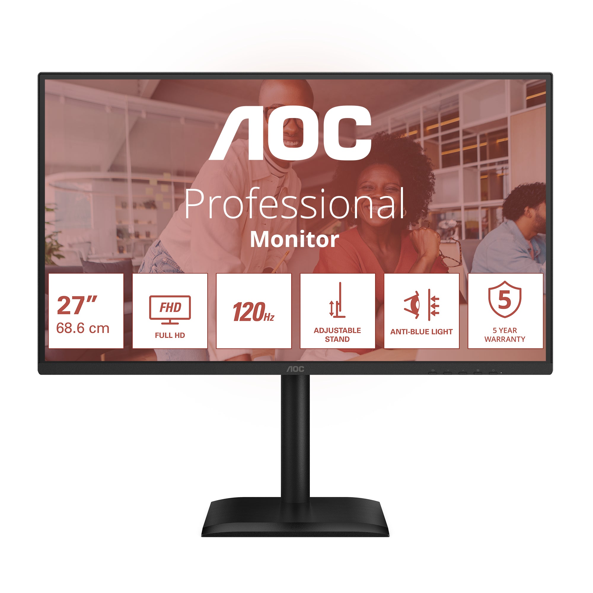AOC 27E4CV – Monitor, 27", IPS, 120 Hz, 300 cd/m², USB-Hub, Lautsprecher, Adaptive Sync, Schwarz