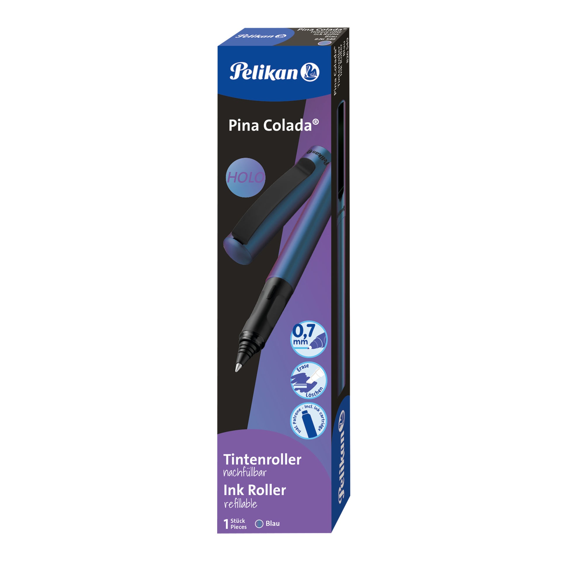 Pelikan Pina Colada Holo – Tintenroller, 0,7 mm, Blau, radierbar, Metall (Tungsten)