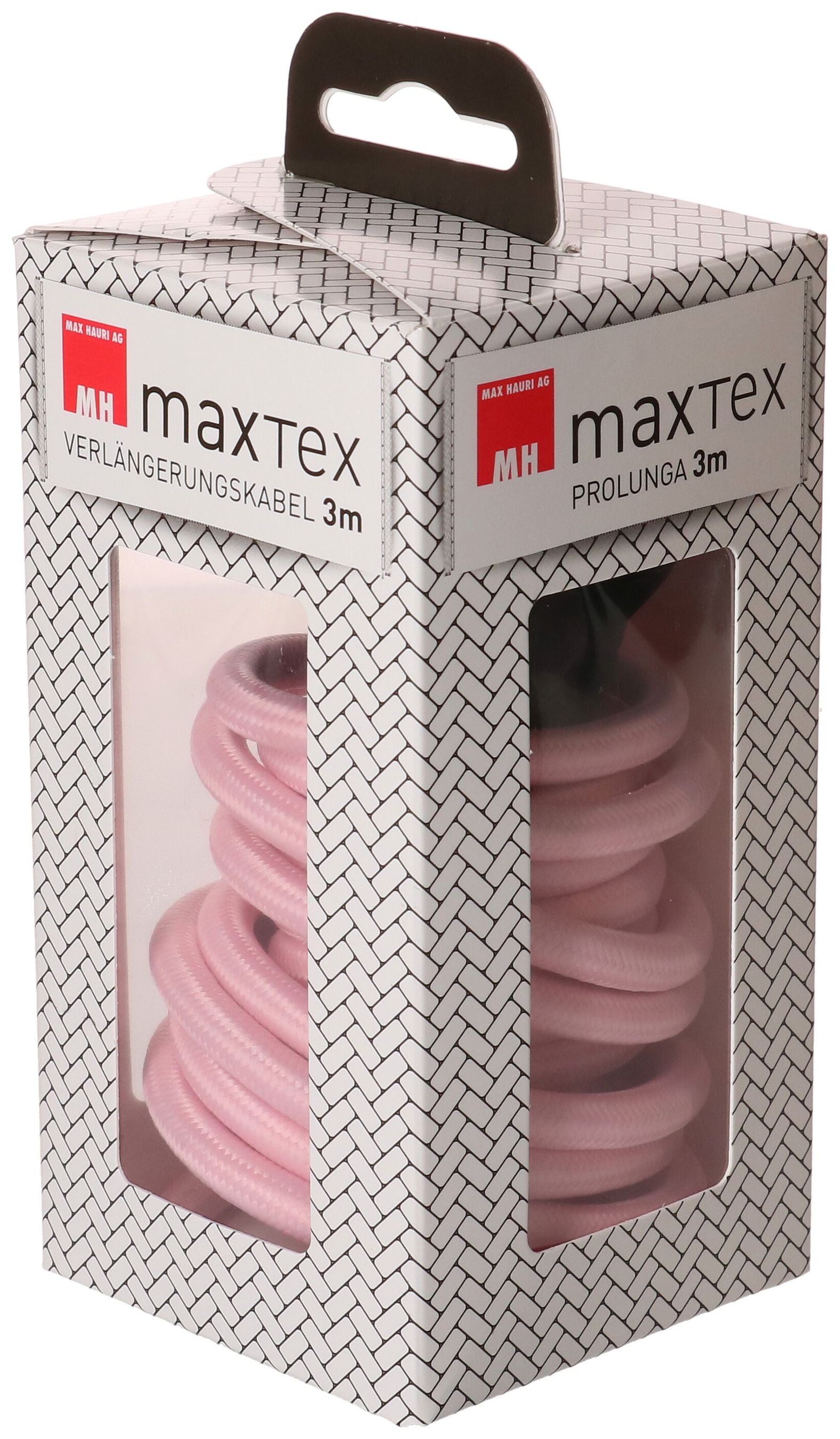 MaxTex Verlängerungskabel – T12–T13, 3 m, 3×1 mm², Textilmantel, Rosa