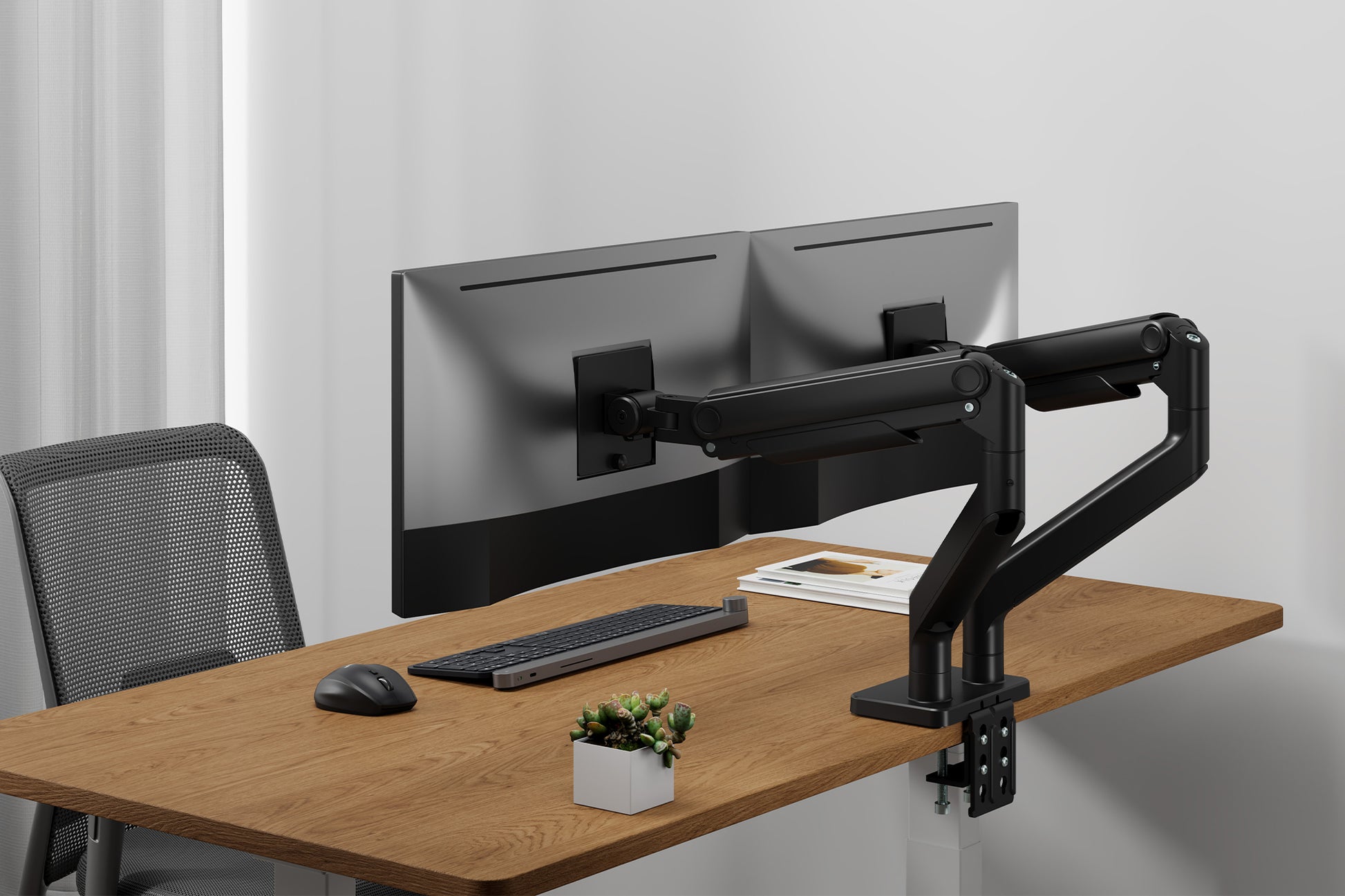 Digitus Monitorarm, Dual, Tischklemme, bis 45", VESA 75 × 75/100 × 100 mm, 20 kg, neigbar, schwarz