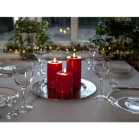 Star Trading LED-Säulenkerze Flamme Flow – Ø 7,5 × 15 cm, 0,01 W, warmweiss, rot, batteriebetrieben, Timer