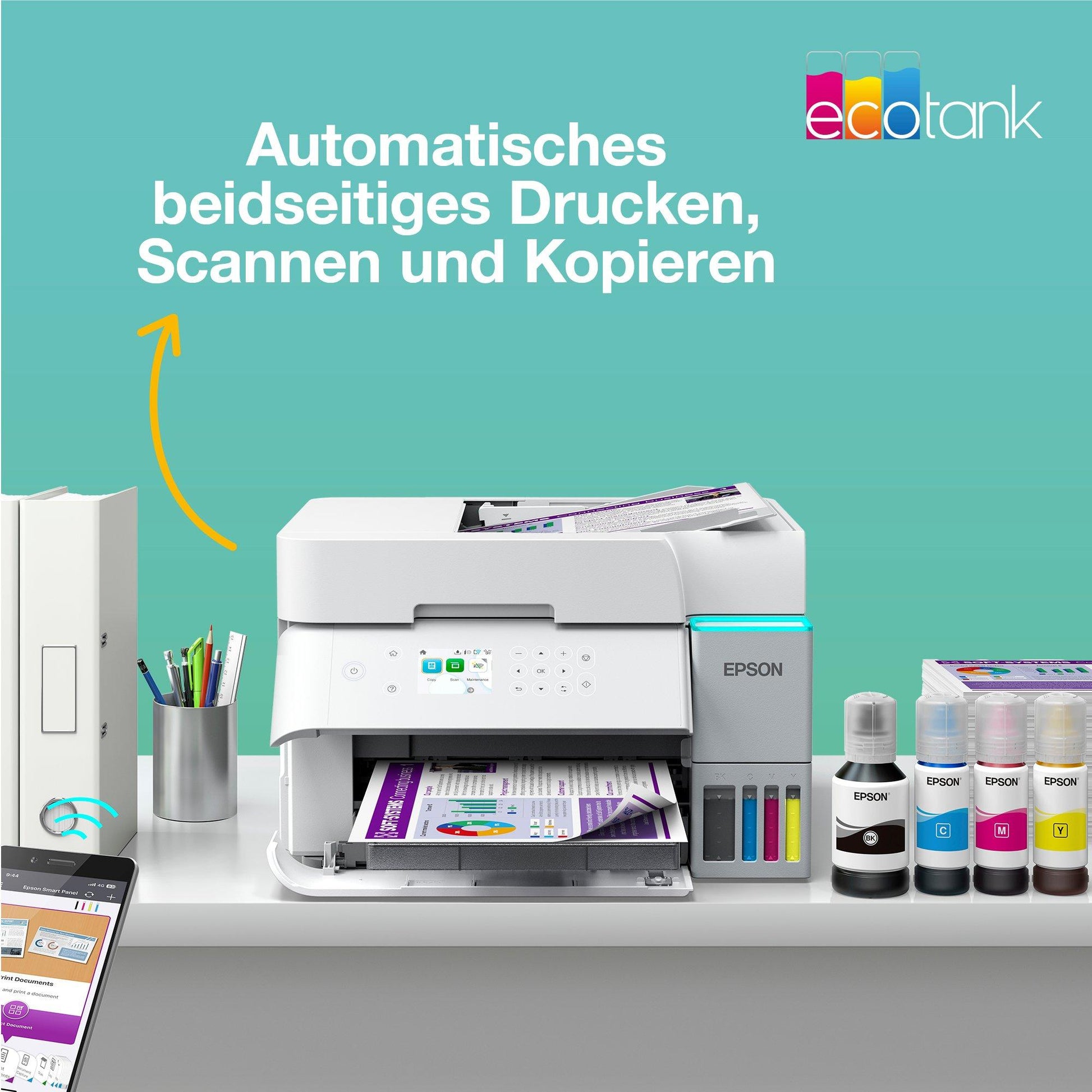 Epson EcoTank ET-3956 – Farbtintenstrahl-Multifunktionsdrucker, A4, 3-in-1, Duplex, ADF, WLAN/LAN, AirPrint