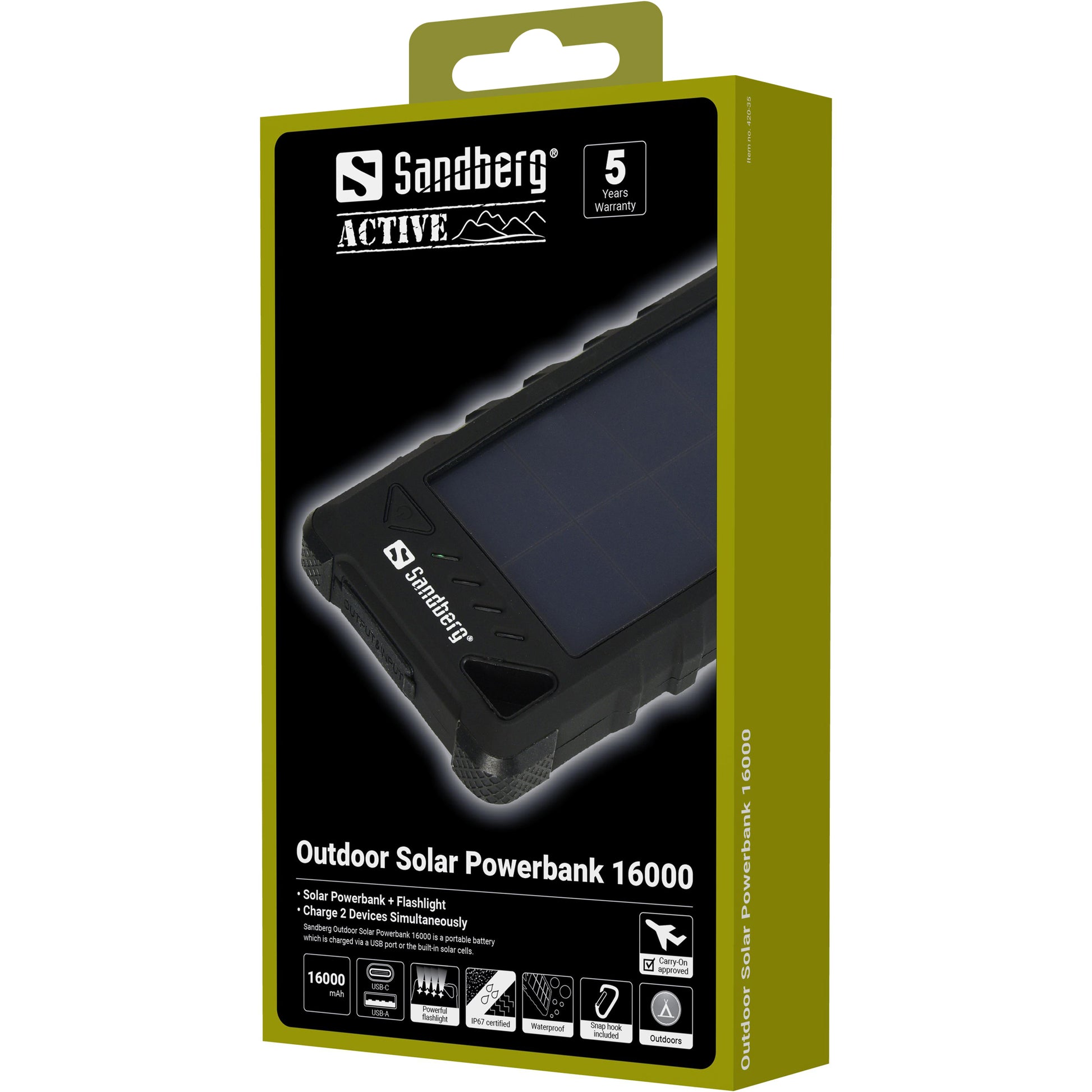 Sandberg Powerbank 16000 mAh, Solar, für Smartphones, Schwarz