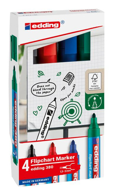Edding Flipchart-Marker – Rundspitze 1-5 mm – 4er-Set – sortiert