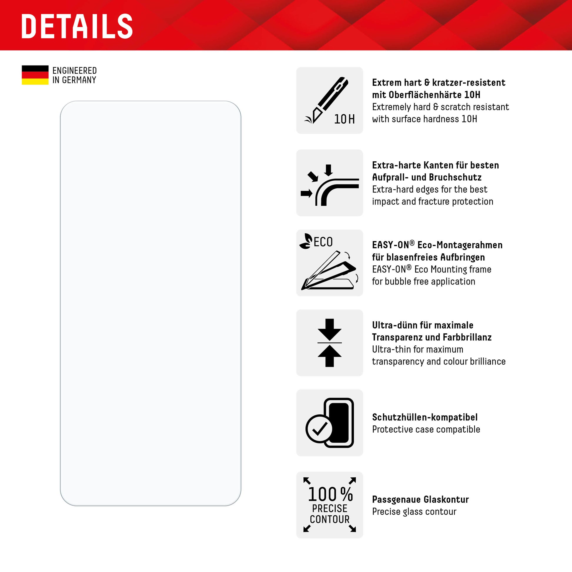 E.V.I. Displayschutz (Panzerglas), 10H – für Redmi Note 13/13 Pro 4G – mit Applikator