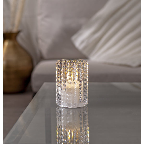 Star Trading LED-Kerze – Ø 9 × 13 cm – transparent, warmweiss, Timer