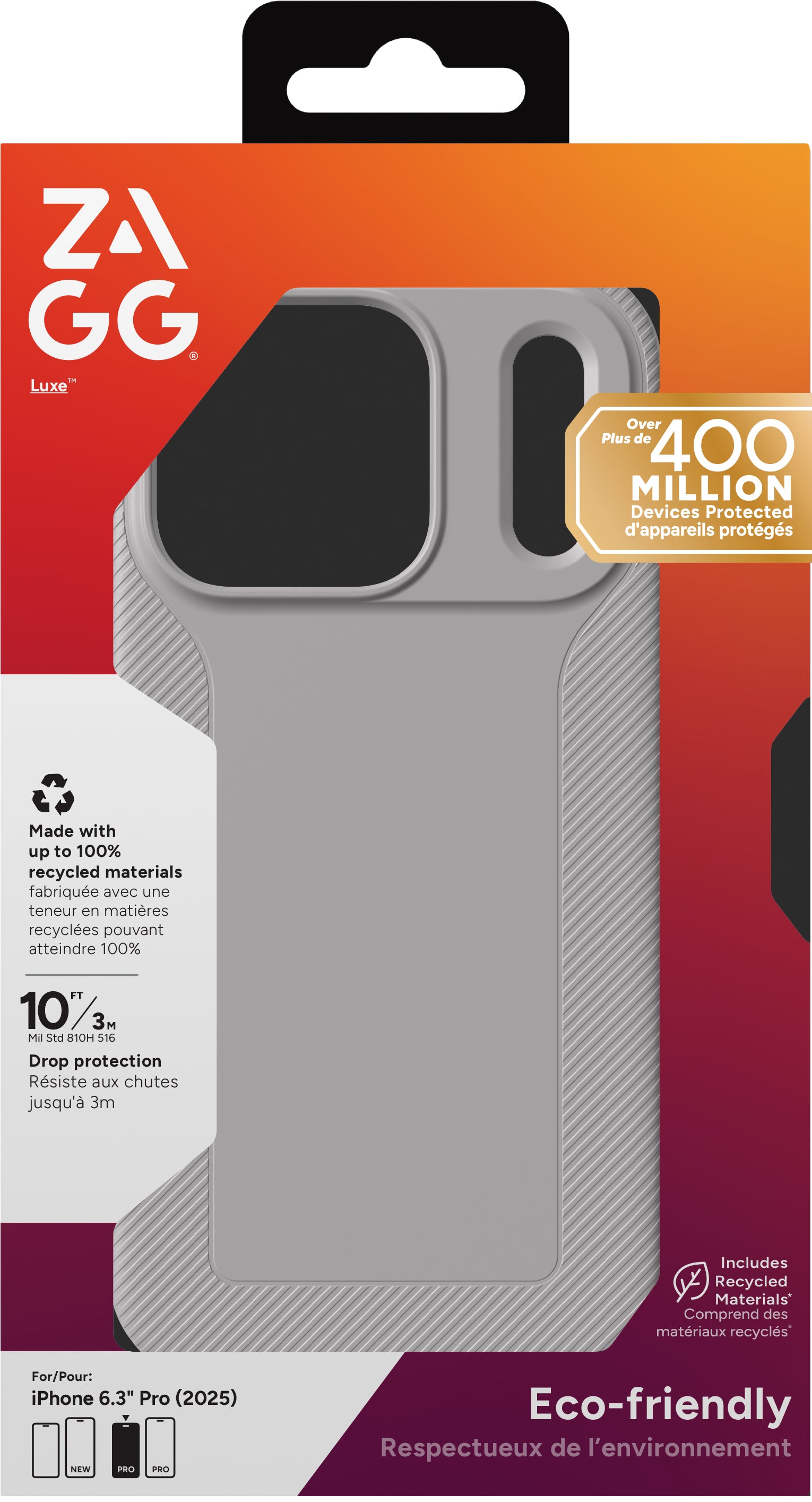 ZAGG Luxe Snap – Backcover – für Apple iPhone 17 Pro – MagSafe, Graphen, Grau, bis 3 m Sturzsicher