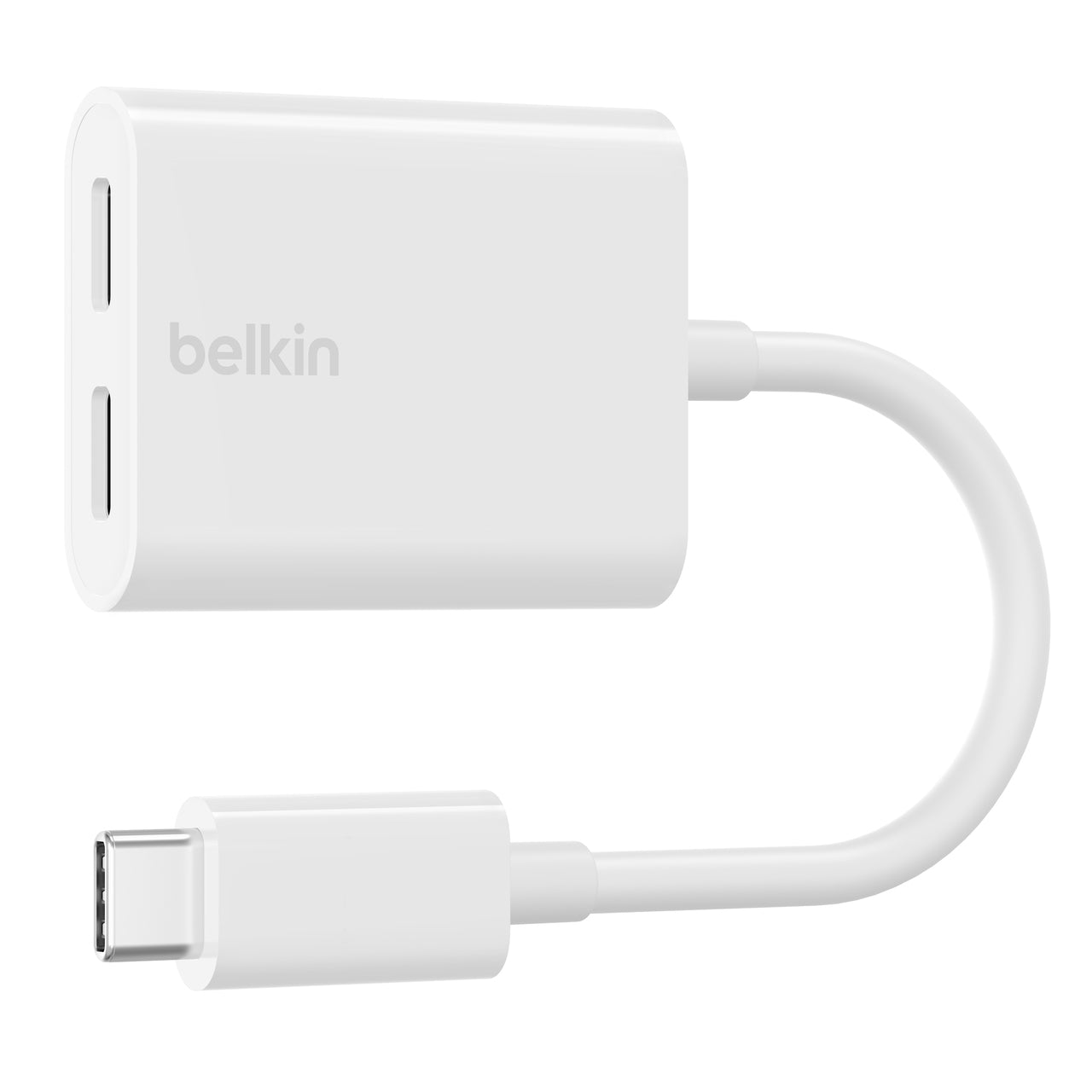 Belkin USB-C Audio- & Ladeadapter – 2× USB-C, 60 W USB-C PD – für iPad, Pixel, Galaxy – Weiss