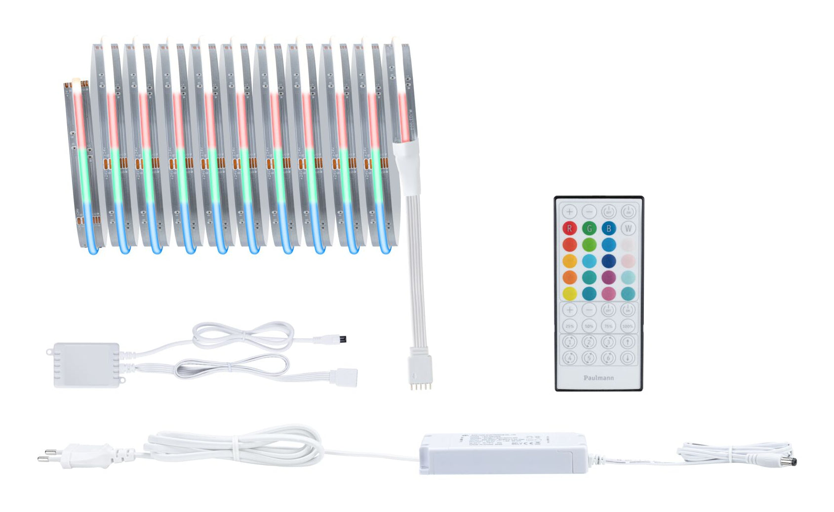 Paulmann LED-Strip – 3 m, 1590 lm, 18 W, RGBW/3000 K, dimmbar, silber, inkl. Netzteil, Fernbedienung