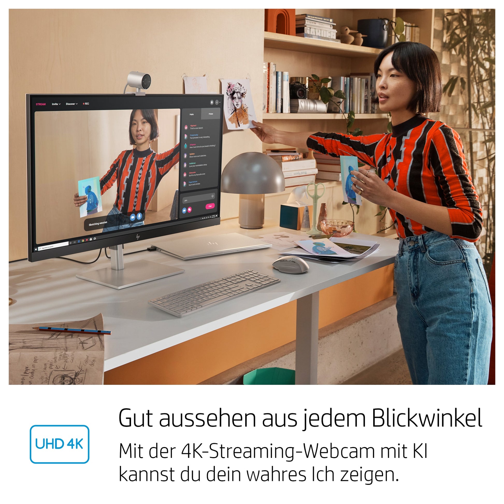 HP 950 Webcam – 4K Ultra HD, 30 fps, Autofokus, USB 3.0 – Schwarz/Silber