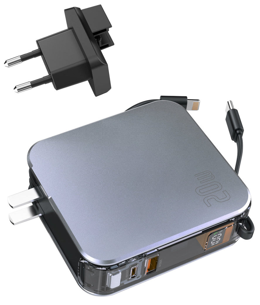 4smarts Powerbank 10000 mAh, PD 20 W, 2× USB-C, Durchgangsladung, für Smartphones, Silber