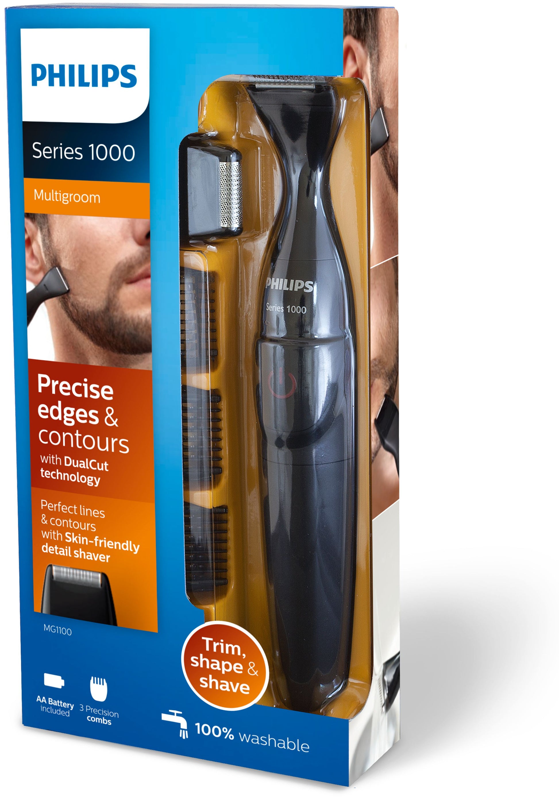 Philips Bartstyler Serie 1000 MG1100/16 – 1–5 mm (4 Stufen) – AA, wasserfest – schwarz