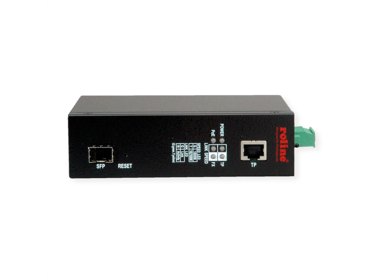 ROLINE Medienkonverter – Gigabit, 1× RJ‑45, 1× SFP (1000Base‑SX, Multi‑Mode, 500 m), PoE (802.3af/at/bt)