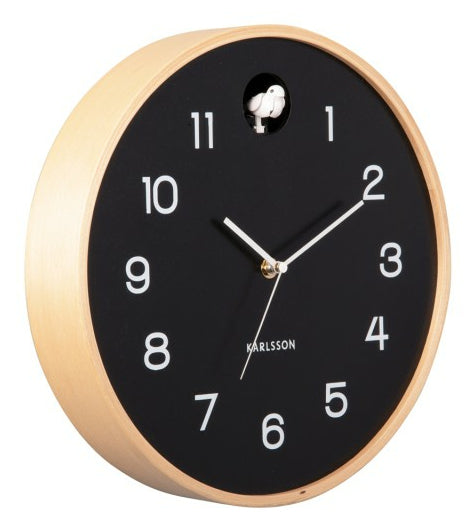 Karlsson Natural Cuckoo – Analoge Uhr, Birkenholz, Schwarz