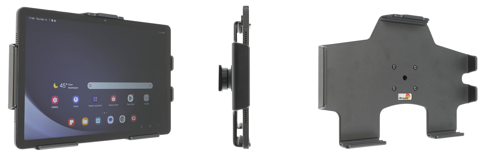 Brodit Tablet-Tischhalterung für Samsung Galaxy Tab A9+ 11" (SM‑X210/SM‑X215/SM‑X216) – 360° drehbar – Schwarz