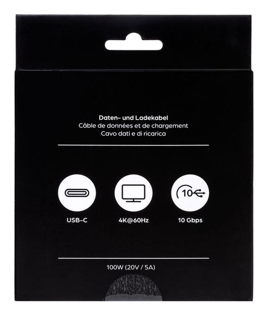 ONIT USB-C auf USB-C Kabel – USB 3.2 Gen 2 (10 Gbit/s) – 2 m – PD 100 W – Textilmantel – Schwarz/Grau