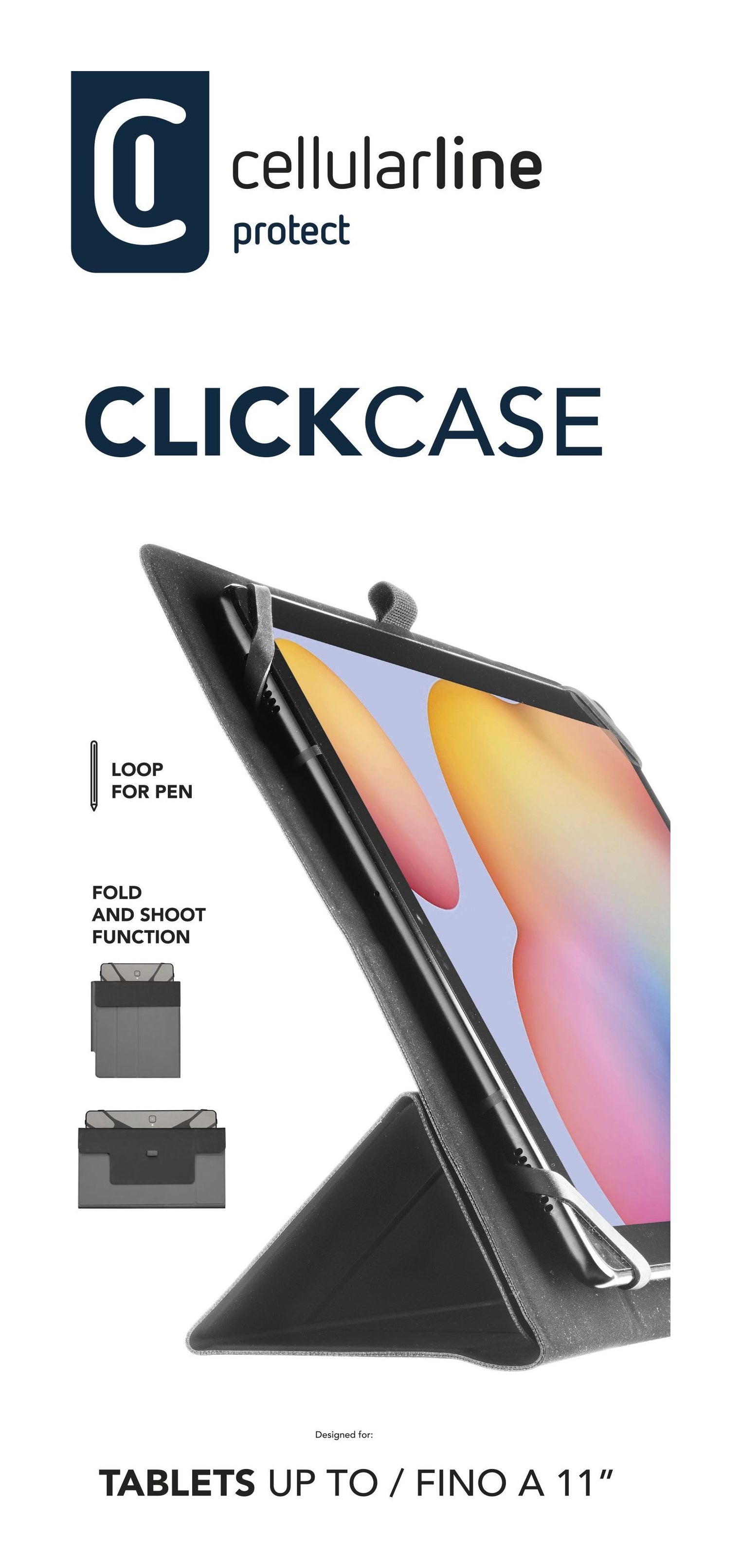 Cellularline Click Case Tab Notebook-Schutzhülle – für Tablets bis 10,5", Kunstleder, Schwarz