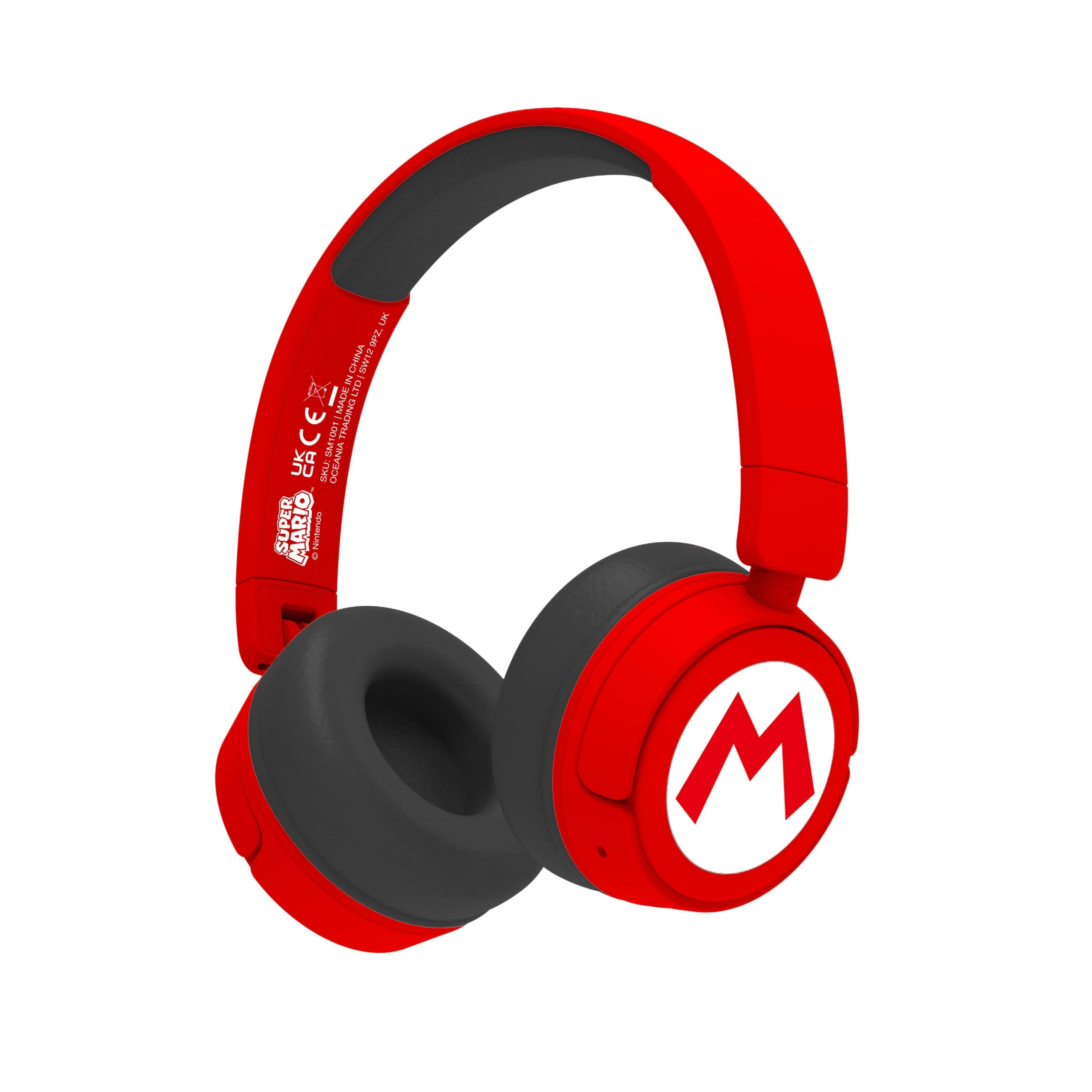 OTL Technologies Super Mario Kinderkopfhörer – On-Ear, Stereo, Kabel + BT, 3,5 mm Klinke, Rot, BT 5.1