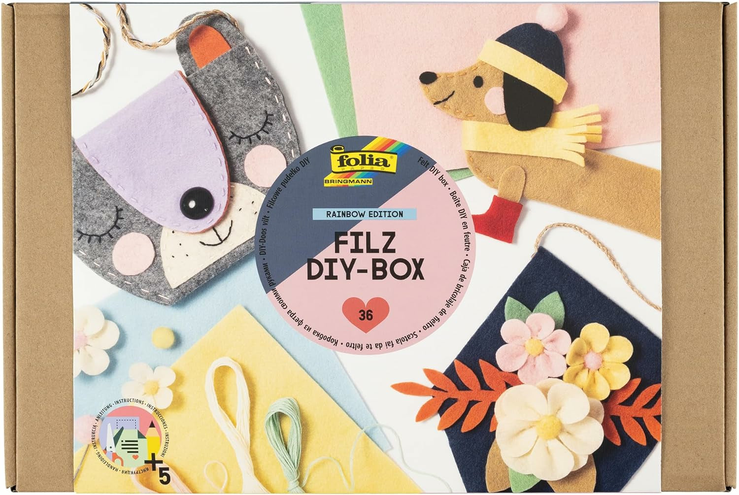 Folia Bastelset Filz Rainbow Edition – 36-teilig – 320 × 50 × 220 mm