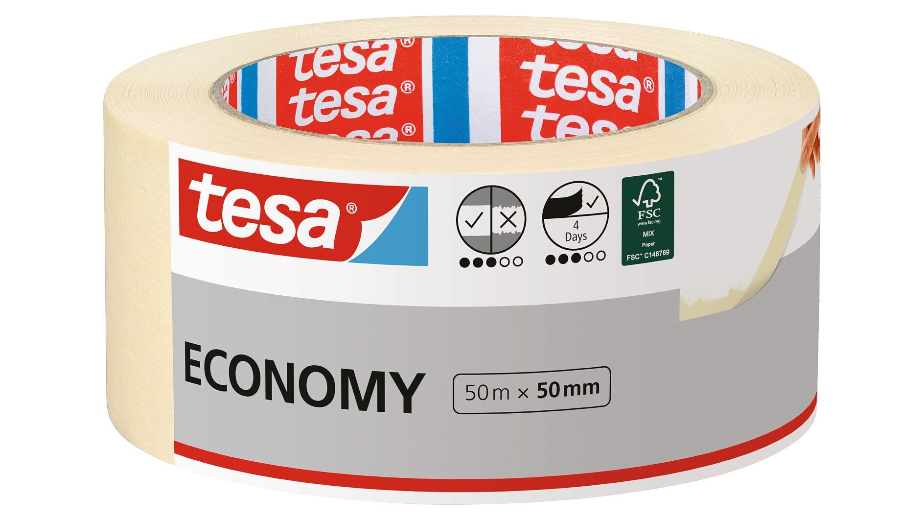 TESA Malerband, beige – 50 mm × 50 m, innen