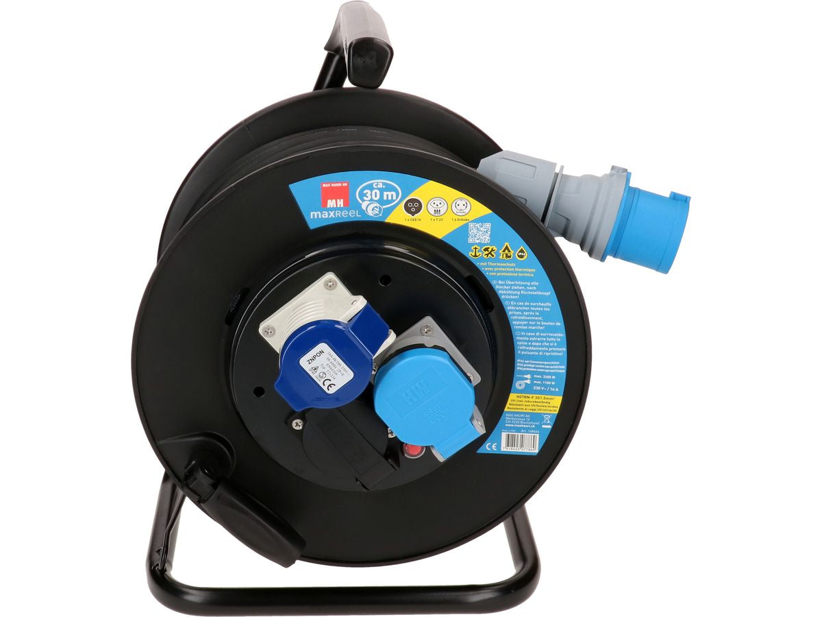 Max Hauri AG Max Hauri Kabelrolle, (1×T23 + 1×CEE 16-3 + 1×Schuko (Typ F)), 30 m, IP44 – schwarz