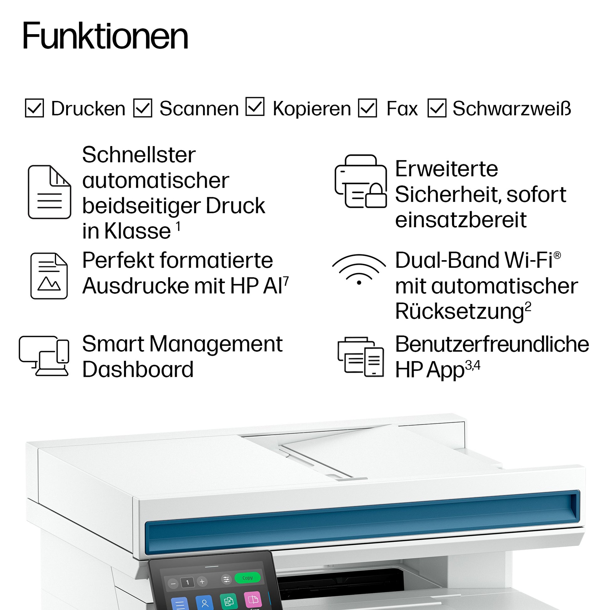 HP LaserJet Pro MFP 4113fdw – SW-Laser-Multifunktionsdrucker, A4, 4-in-1, Duplex, ADF, WLAN/LAN, Touchscreen